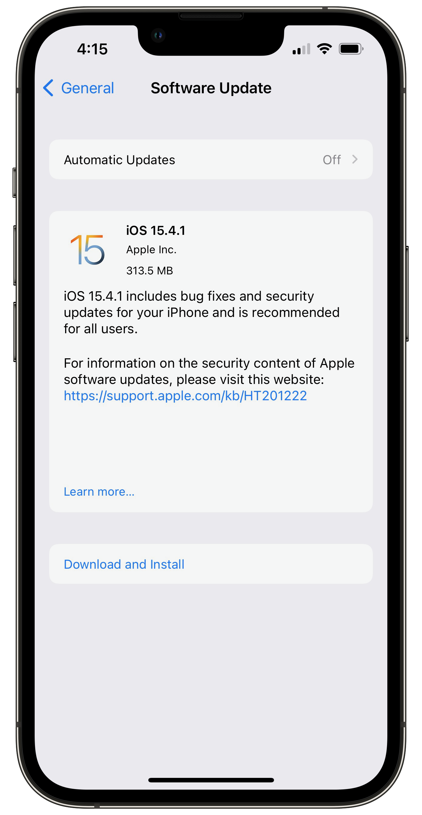 iOS update screen